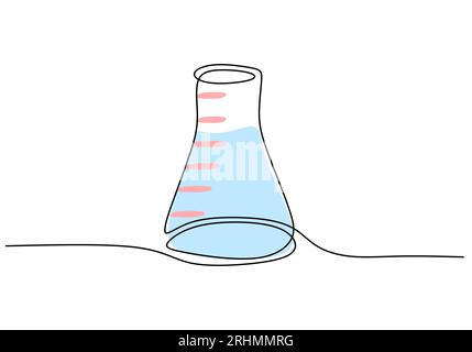 Erlenmeyer flacon - équipement de laboratoire et objets d'outils, dessin continu d'une ligne, illustration vectorielle pour la science et l'éducation. Illustration de Vecteur