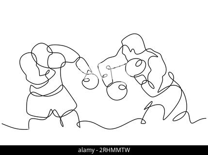 combat de boxe un dessin de ligne, boxeur poinçonnant avec sa main à l'adversaire. Dessin au trait continu dessiné à la main, illustration vectorielle isolée trait modifiable. Illustration de Vecteur