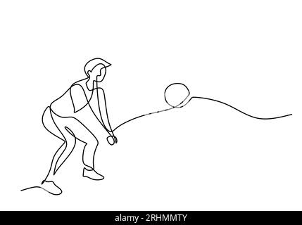 Volleyball de plage dessin d'une ligne : thème sportif continu dessiné à la main Illustration de Vecteur