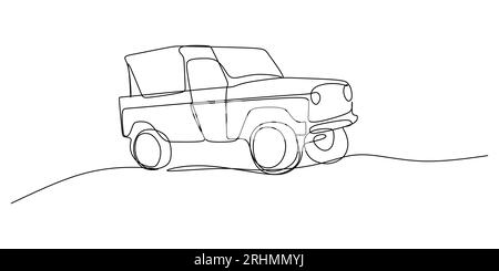 Une seule ligne continue de véhicule tout-terrain isolé sur fond blanc. Illustration de Vecteur