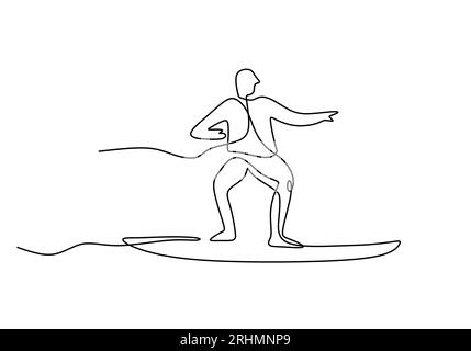 Homme jouant planche de surf One Line Drawing : Sport dessiné à la main continu Illustration de Vecteur