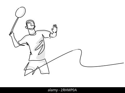 Joueur de badminton minimaliste une seule ligne dessin Vector Illustration, athlète engagé dans le jeu de badminton Illustration de Vecteur