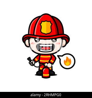 Personnage de dessin animé de pompier mignon avec extincteur Illustration de Vecteur