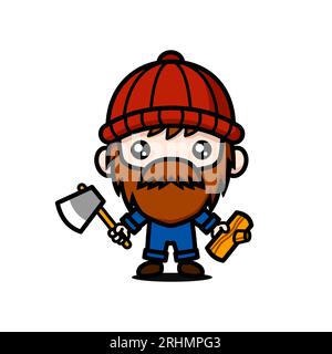 Personnage mignon Lumber Jack Cartoon Illustration de Vecteur
