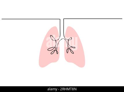 Une seule ligne continue d'anatomie pulmonaire isolée sur fond blanc. Illustration de Vecteur