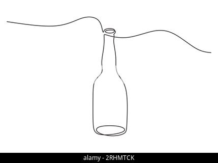 Une seule ligne continue d'eau minérale en verre de bouteille isolée sur fond blanc. Illustration de Vecteur