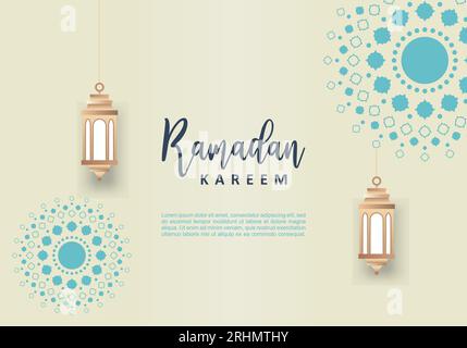 Ramadan Kareem bannière de conception islamique avec ornement islamique et lanterne isolé sur fond gris. Illustration de Vecteur