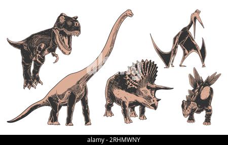 Affiche enfantine avec élément Jurassique reptiles Set. Affiche enfantine avec reptiles Jurassiques. Bon pour l'impression textile, le papier peint ou la pépinière. Vecteur illus Illustration de Vecteur