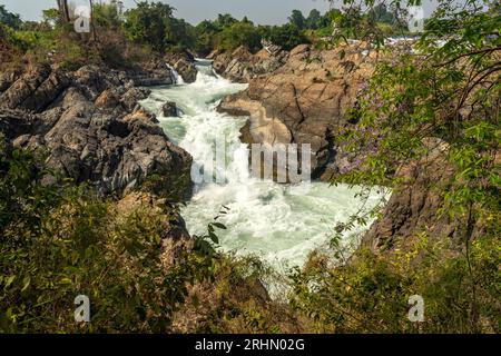 Li Phi Somphamit Wasserfall am Mekong, si Phan Don, Provinz Champasak, Laos, Asien | Li Phi Somphamit Cascades au Mékong, si Phan Don, C Banque D'Images