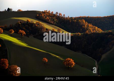 colline del Montefeltro nei caldi colori autunnali Banque D'Images