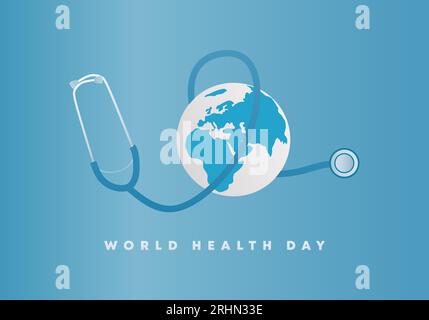 Affiche de bannière de fond de la journée mondiale de la santé avec stéthoscope et terre. Illustration de Vecteur