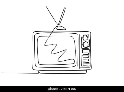 Une seule ligne continue de télévision vintage isolé sur fond blanc. Illustration de Vecteur