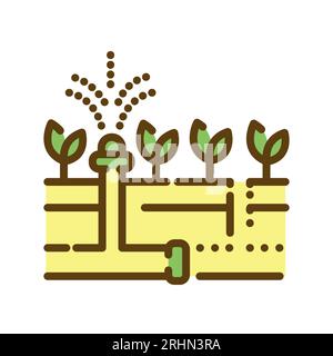 Installation d'une icône de ligne de couleur du système d'irrigation. Service de jardin. Contour modifiable. Illustration de Vecteur