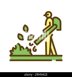 Icône de couleur de nettoyage du souffleur de feuilles. Service de jardin. Contour modifiable. Illustration de Vecteur