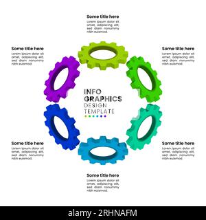 Modèle infographique avec 6 options ou étapes. engrenages 3d. Peut être utilisé pour la mise en page de flux de travail, diagramme, bannière, webdesign. Illustration vectorielle Illustration de Vecteur