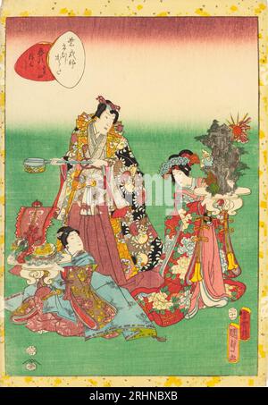 No 54, Yume no ukihashi, de la série Lady Murasaki's Genji Cards (Murasaki Shikibu Genji karuta). Musée : COLLECTION PRIVÉE. Auteur : Kunisada II (Kunimasa III, Toyokuni IV), Utagawa. Banque D'Images