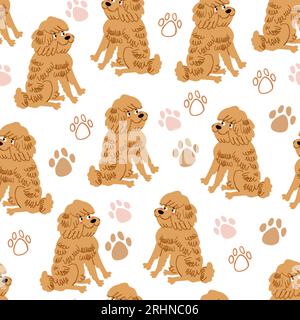 Modèle sans couture vectoriel avec des empreintes mignonnes de chien et de patte moelleuses, modèle d'enfant avec des chiens sur blanc. Illustration vectorielle Illustration de Vecteur