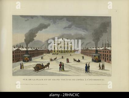 Vue de la place et du grand théâtre de l'opéra à Saint-Pétersbourg. Musée : COLLECTION PRIVÉE. Auteur : Henri Courvoisier-voisin. Banque D'Images