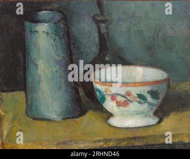 Bol, boîte à lait et bouteille (bol, pichet à lait et bouteille). Musée : COLLECTION PRIVÉE. Auteur : PAUL CÉZANNE. Banque D'Images