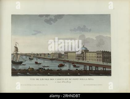 Vue de l'École des cadets et du pont sur la Néva, à Saint-Petersbourg. Musée : COLLECTION PRIVÉE. Auteur : Henri Courvoisier-voisin. Banque D'Images