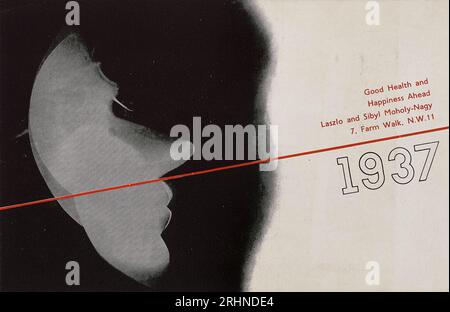 Bonne santé et bonheur à venir. Carte du nouvel an de Laszlo et Sibyl Moholy-Nagy. Musée : COLLECTION PRIVÉE. Banque D'Images