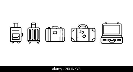 Ensemble et collection d'icônes de bagages. Valise, mallette, chariot, sac de voyage. icônes de ligne fine. Icône de contour modifiable. Illustration vectorielle Illustration de Vecteur