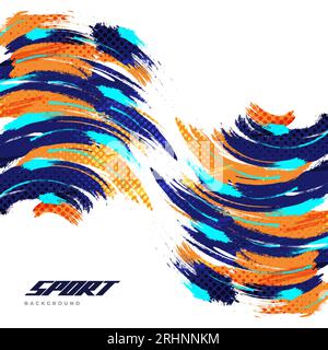 Fond de pinceau abstrait et coloré avec effet demi-ton. Bannière sportive dominée avec la couleur bleue et orange. Illustration du trait de pinceau Illustration de Vecteur