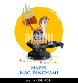 Serpent Nag avec Shiv Linga pour la célébration traditionnelle du festival indien hindou avec message texte hindi signifiant Happy Nag Panchami Illustration de Vecteur