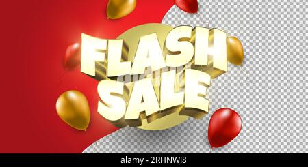 Bannière de vente Flash avec texte 3D et ballons isolés sur fond rouge. Offre spéciale Banner ou Poster Template Design pour les médias sociaux et le site Web Illustration de Vecteur