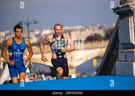 07 Dorian Coninx (FRA) lors de l’épreuve test des Jeux Olympiques et Paralympiques de Triathlon 2023, le 17 au 20 août 2023 à Paris, France Banque D'Images