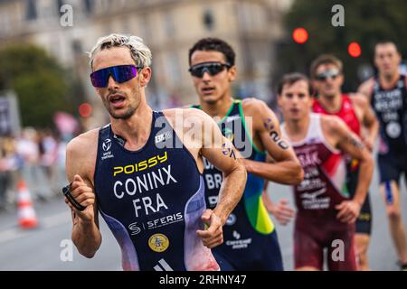 07 Dorian Coninx (FRA) lors de l’épreuve test des Jeux Olympiques et Paralympiques de Triathlon 2023, le 17 au 20 août 2023 à Paris, France Banque D'Images