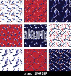 Pattern sans couture aquarelle avec skieurs. Banque D'Images