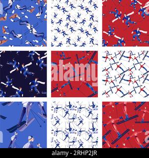 Pattern sans couture aquarelle avec skieurs. Banque D'Images