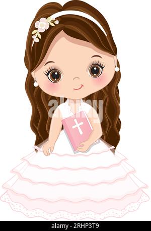 Vector First Holy Communion Cute Little Girl Illustration de Vecteur