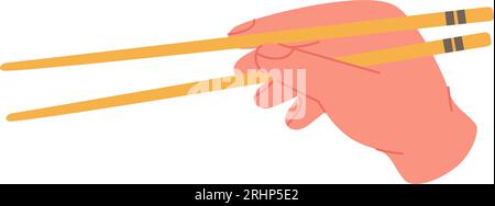 Baguettes japonaises tenant un rouleau de sushi. Cuisine japonaise, cuisine traditionnelle. Illustration vectorielle. Illustration de Vecteur