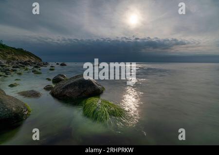 Hiddensee, plage en face de la falaise dans le soleil d'été, Mecklembourg-Poméranie occidentale Banque D'Images