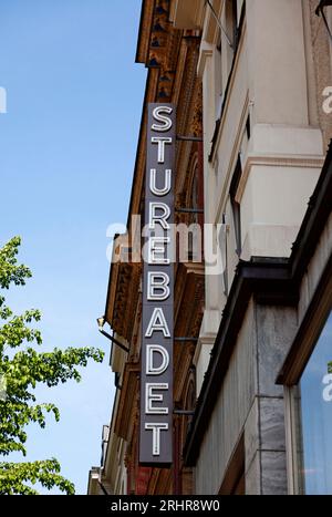 Stockholm, Suède - 23 mai 2023 : panneau pour les célèbres bains publics Banque D'Images