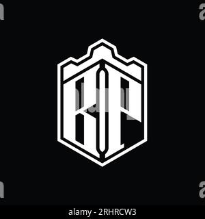 BP Letter logo monogramme hexagone forme bouclier couronne château géométrique avec modèle de conception de style contour Banque D'Images