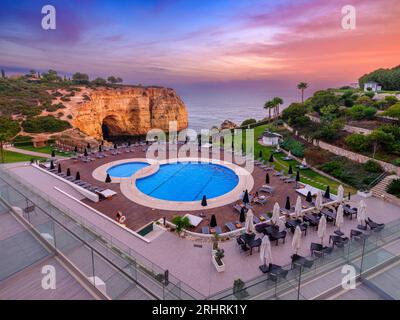 Vue sur le coucher du soleil, Tivoli Hotel Carvoeiro,Algarve,Portugal,Europe Banque D'Images