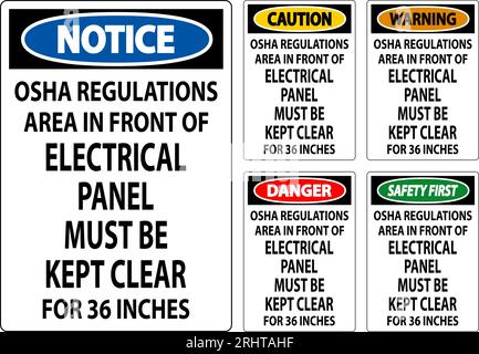 Panneau d'avertissement réglementations OSHA - la zone devant le panneau électrique doit être dégagée sur 36 pouces Illustration de Vecteur