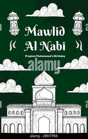 illustration de bannière verticale mawlid al nabi dessinée à la main Illustration de Vecteur