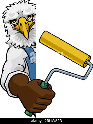 Eagle Painter Decorator Paint Roller Mascot Man Illustration de Vecteur