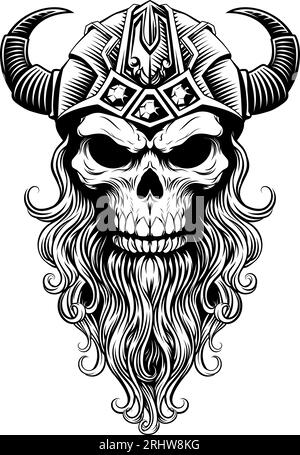 Viking Warrior Skull Man Mascot visage dans le casque Illustration de Vecteur