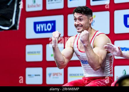 Duesseldorf, Allemagne. 07 juillet 2023. Gymnastique : gymnastique de l'appareil, PSD Bank Dome, Championnats d'Allemagne, décision tout autour, hommes : Andreas Toba Cheers. Crédit : Tom Weller/dpa/Alamy Live News Banque D'Images