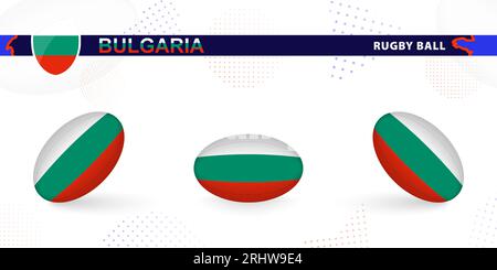 Ballon de rugby mis avec le drapeau de la Bulgarie dans différents angles sur fond abstrait. Collection de vecteurs de rugby. Illustration de Vecteur