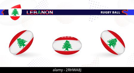 Ballon de rugby mis avec le drapeau du Liban dans différents angles sur fond abstrait. Collection de vecteurs de rugby. Illustration de Vecteur