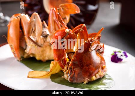 Crabe poêlé, cuisine asiatique. Banque D'Images