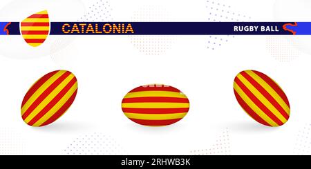 Ballon de rugby avec le drapeau de la Catalogne dans différents angles sur fond abstrait. Collection de vecteurs de rugby. Illustration de Vecteur