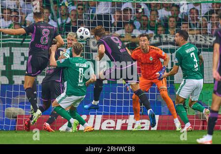 Brême, Allemagne. 18 août 2023. Harry Kane, FCB 9 Jiri PAVLENKA, BRE 1 en action dans le match SV WERDER BREMEN - FC BAYERN MUENCHEN 0-4 le 18 août 2023 à Brême, Allemagne. Saison 2023/2024, 1.Bundesliga, FCB, München, match 1, 1.Spieltag © Peter Schatz / Alamy Live News - LA RÉGLEMENTATION DFL INTERDIT TOUTE UTILISATION DE PHOTOGRAPHIES comme SÉQUENCES D'IMAGES et/ou QUASI-VIDÉO - crédit : Peter Schatz/Alamy Live News Banque D'Images