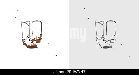 Dessin à la main abstrait vecteur graphique clipart illustration boho cowgirl rodeo Boots.Western concept de conception féminine.Bohemian Wild West art contemporain Illustration de Vecteur